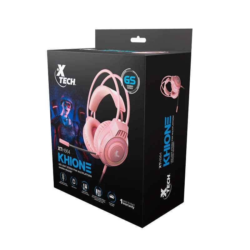 Xtech XTH-564 Khione - Headset, Estereo, Circumaural, Cableado, 3.5mm, 20Hz a 20kHz, Rosado