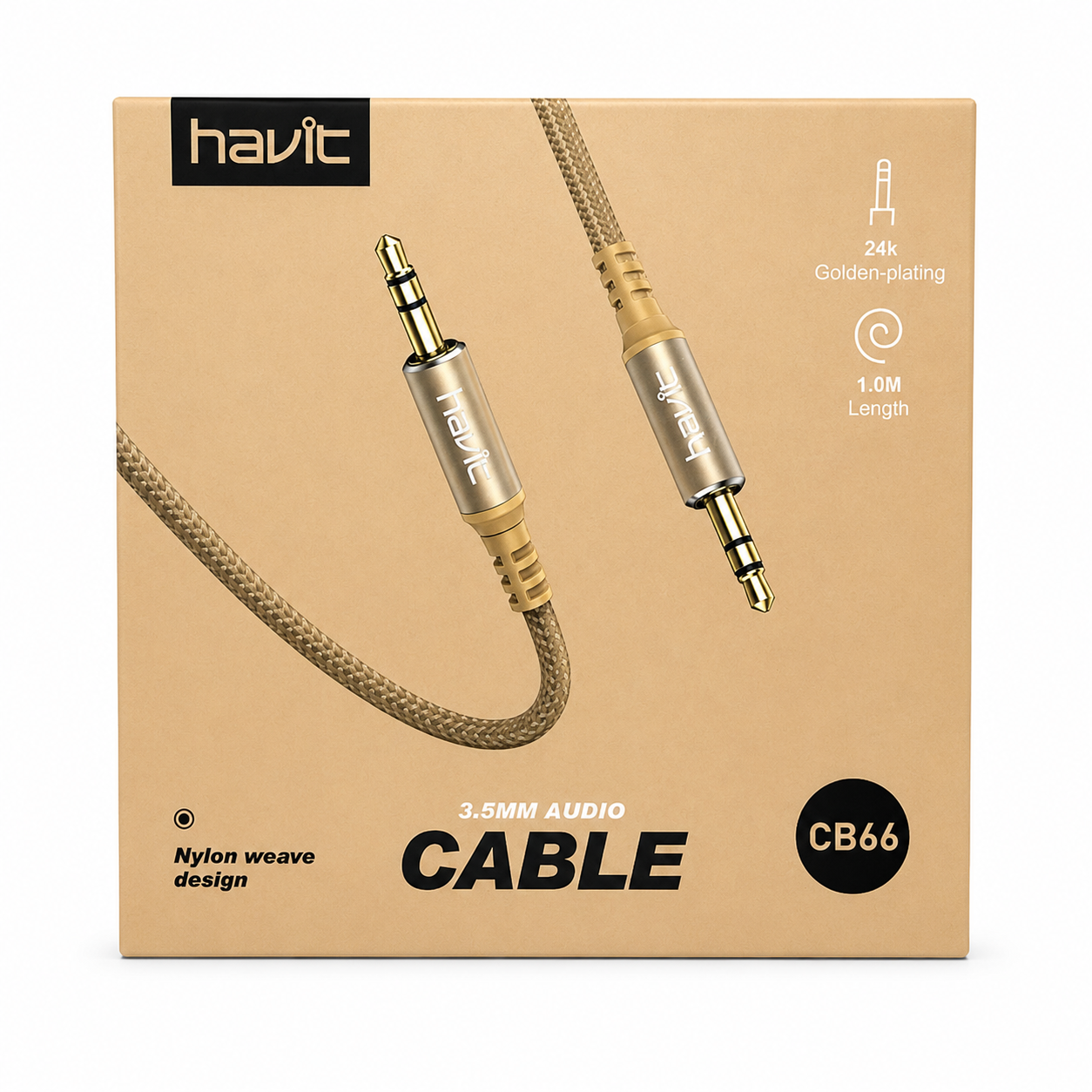 HAVIT Cable de Audio 3.5 mm a 3.5 mm Dorado