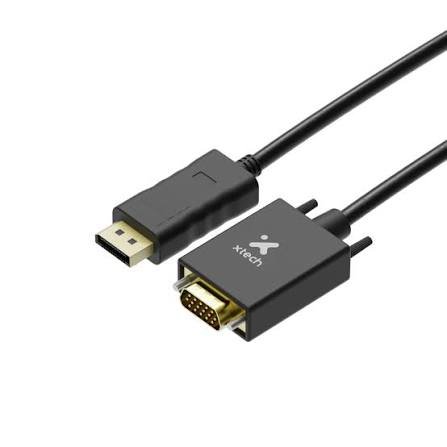 Xtech XTC-377 - Cable de Video, DisplayPort Macho a VGA Macho, Hasta 1080, 1.7m, Negro