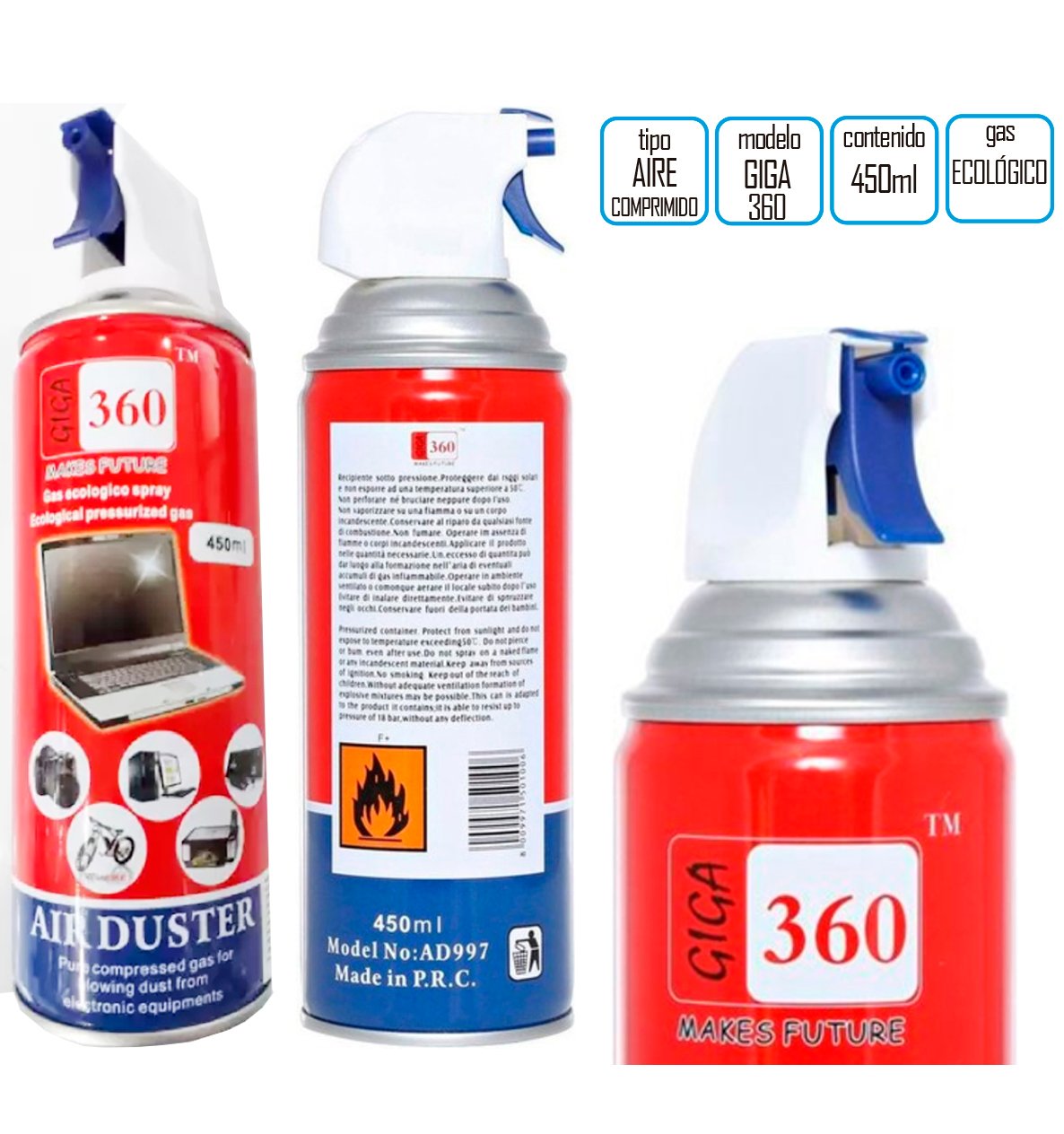 Giga 360 – 450ml  Aire Comprimido para Limpieza