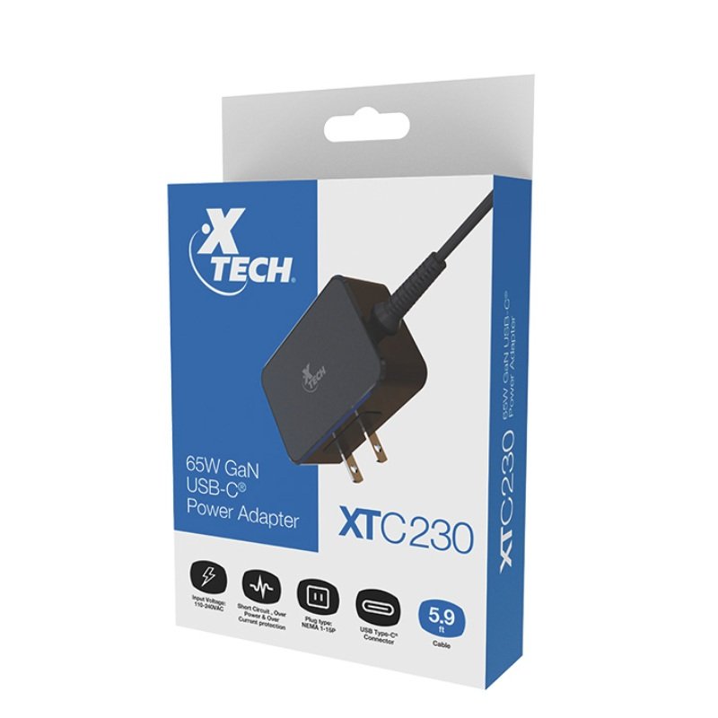 Xtech XTC-230 - Adaptador de corriente, USB-C, 65W, Negro