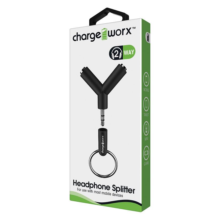 ChargeWorx CHA-CX5007BK - Adaptador de Audio Splitter, 3.5mm(M) a 3.5mm(H) Dual, Negro