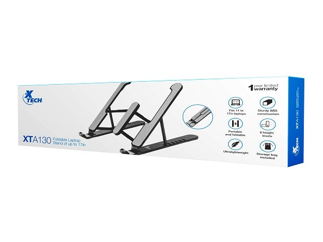 Xtech XTA-130 - Soporte Plegable para Laptop, ABS y Silicona, Hasta 17", 6 Alturas ajustables