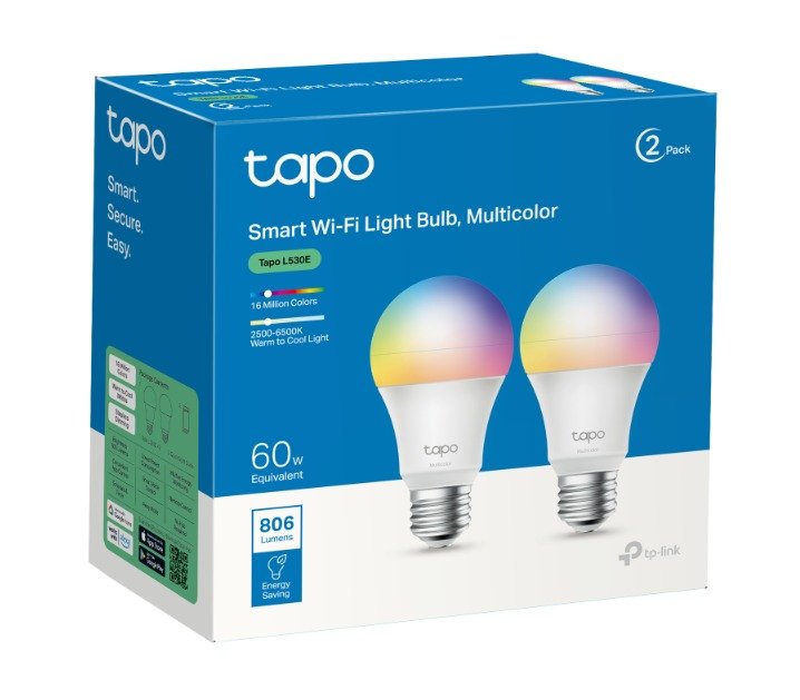 TP-Link Tapo L530E - Foco LED Inteligente, RGB + Luz Blanca, 806 Lúmenes, WiFi 2.4GHz, 8.3W, 2 Unidades